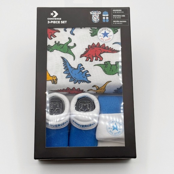 Converse Other - Converse Baby Gift Set 3-Piece Dinosaur Bodysuit Socks Hat‎ 6-12 Months